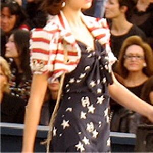 2008 Runway CoCo CHANEL Crop Red and White Striped Bolero with Gold Chain Detail